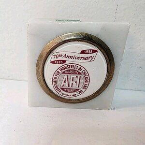 Vtg Square Commemorative Marble 70th Anniversary AFI Chicagoland Paperweight